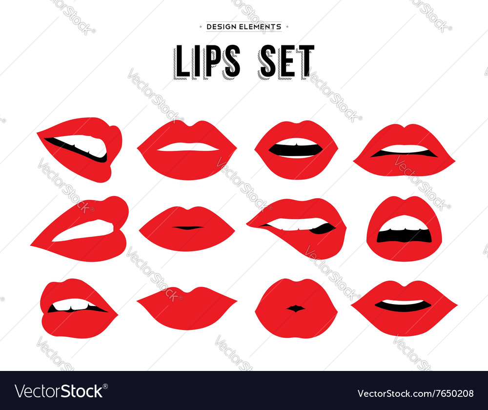 Womans lip emotions gestures set Royalty Free Vector Image