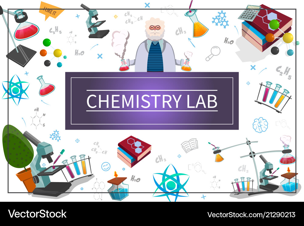 Flat chemistry laboratory concept Royalty Free Vector Image