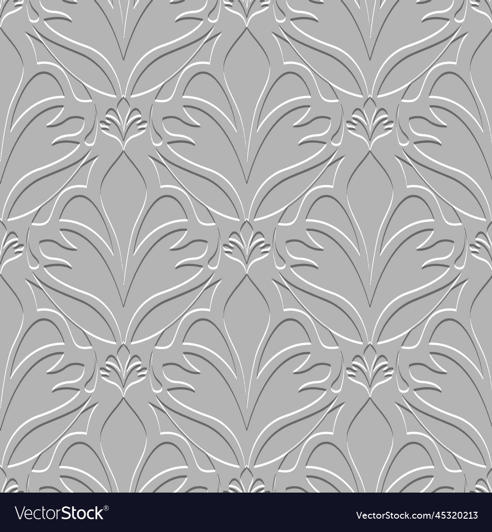 Floral textured white 3d seamless pattern emboss Vector Image