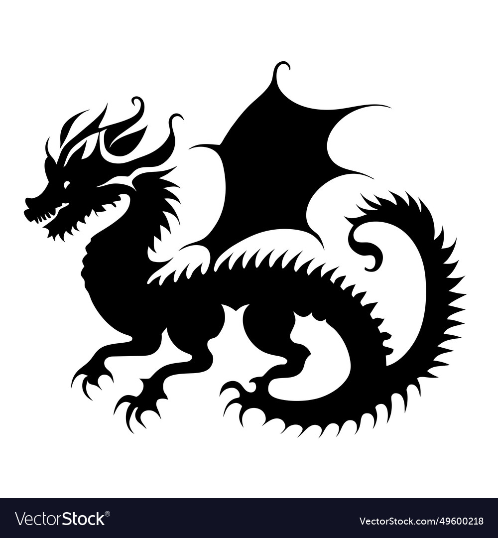 Black silhouette of a dragon on white Royalty Free Vector