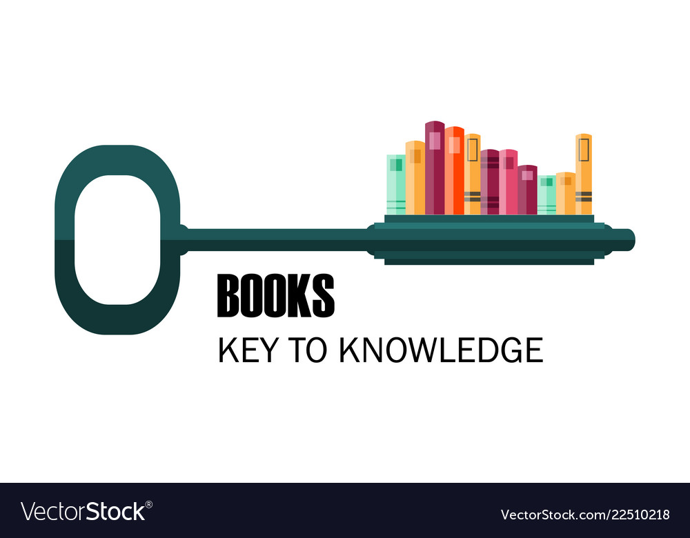Key to knowledge logo key with books Royalty Free Vector