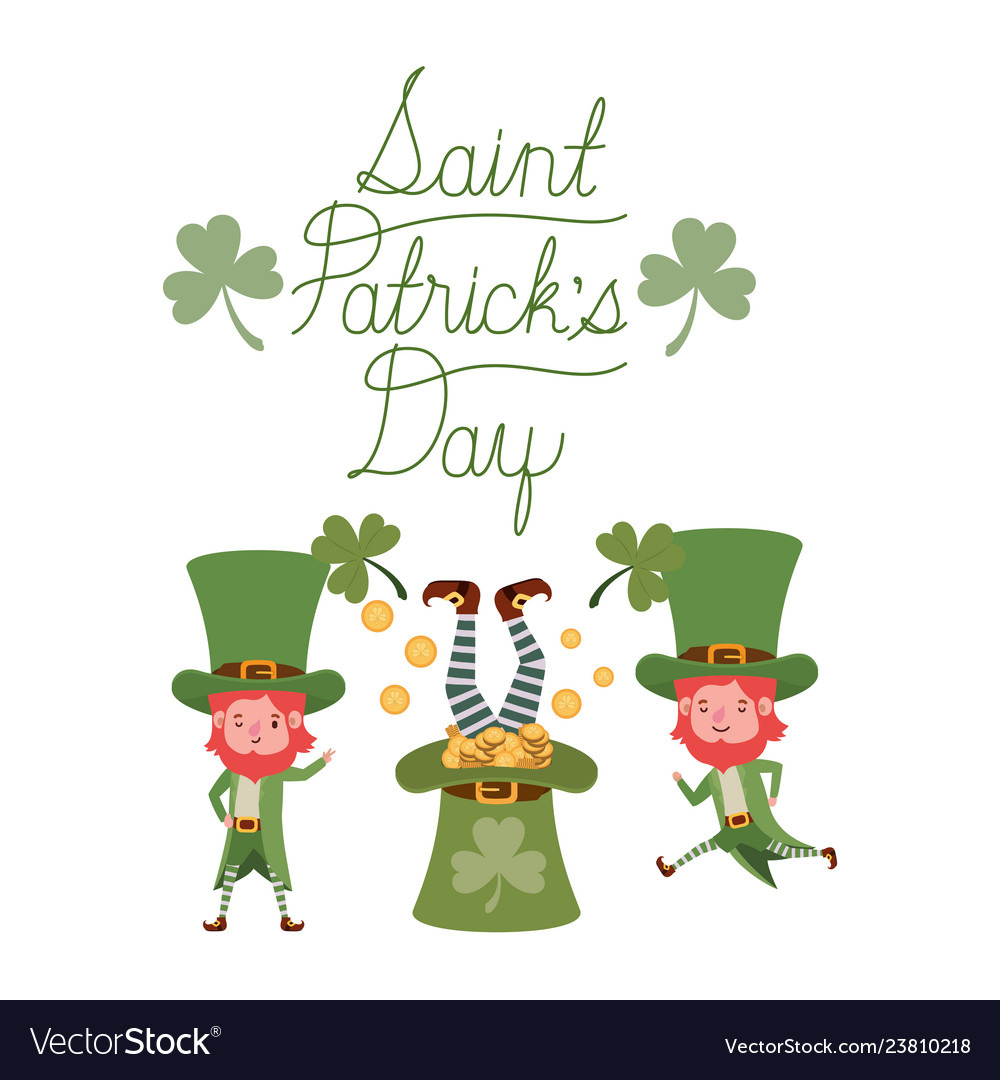 Saint patricks day label with leprechauns Vector Image