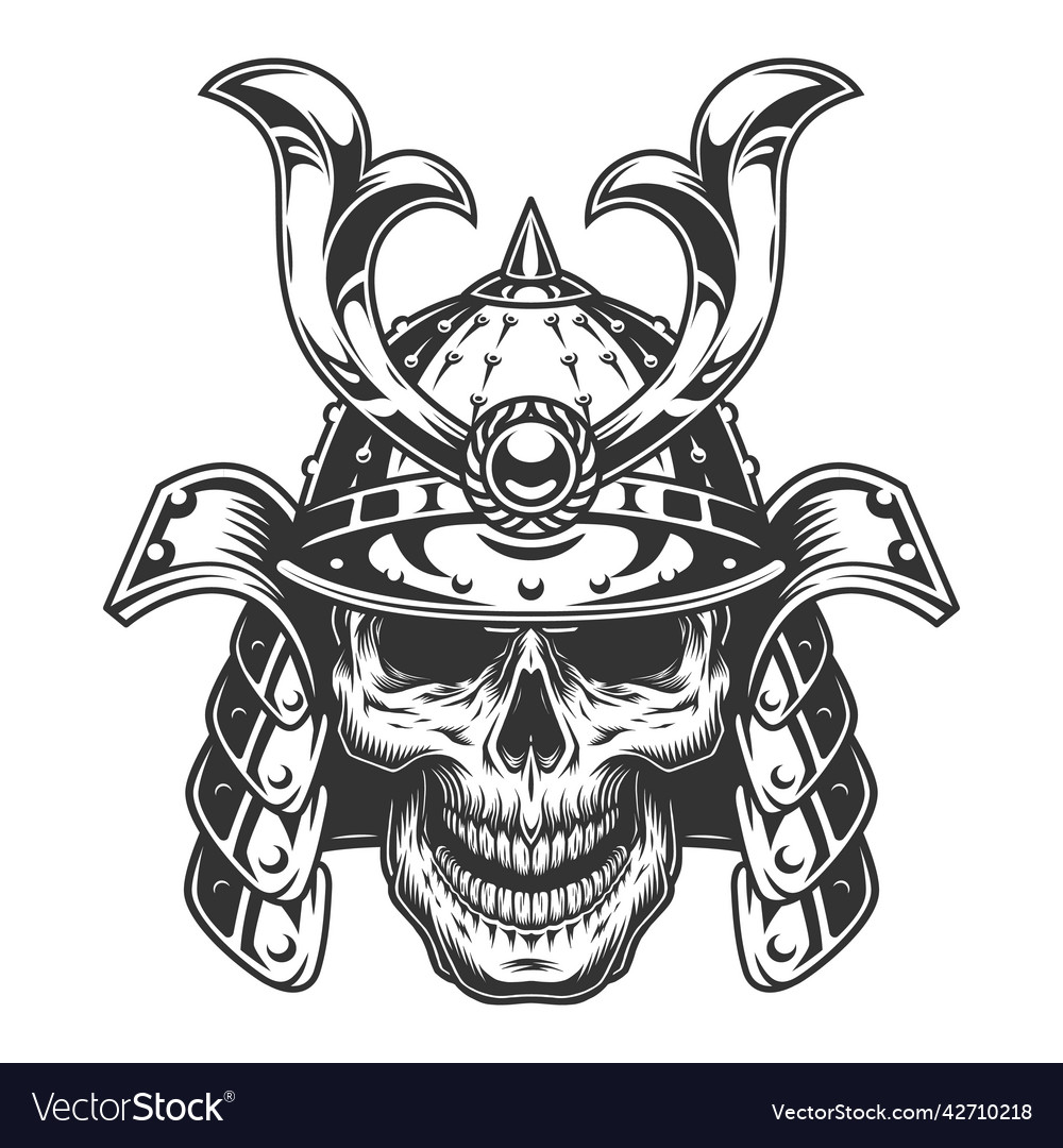 Skull in samurai helmet Royalty Free Vector Image