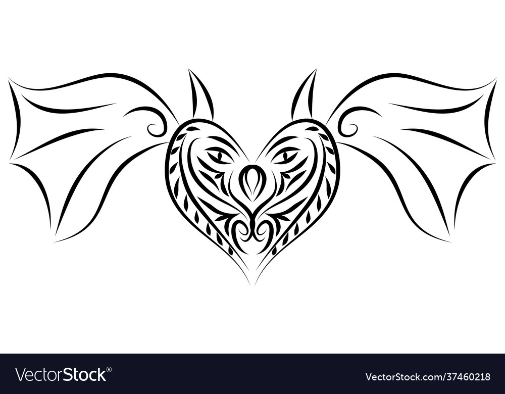 Stylized black and white heart qith ornament bat Vector Image