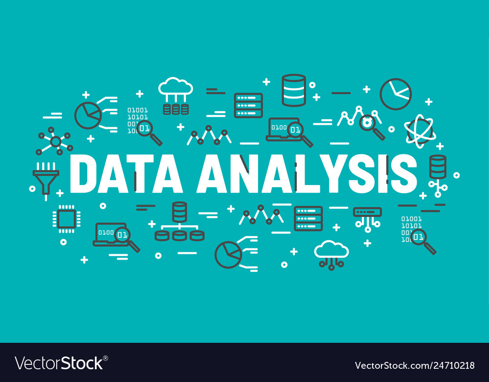 Words Data Analysis Surrounded By Icons Royalty Free Vector