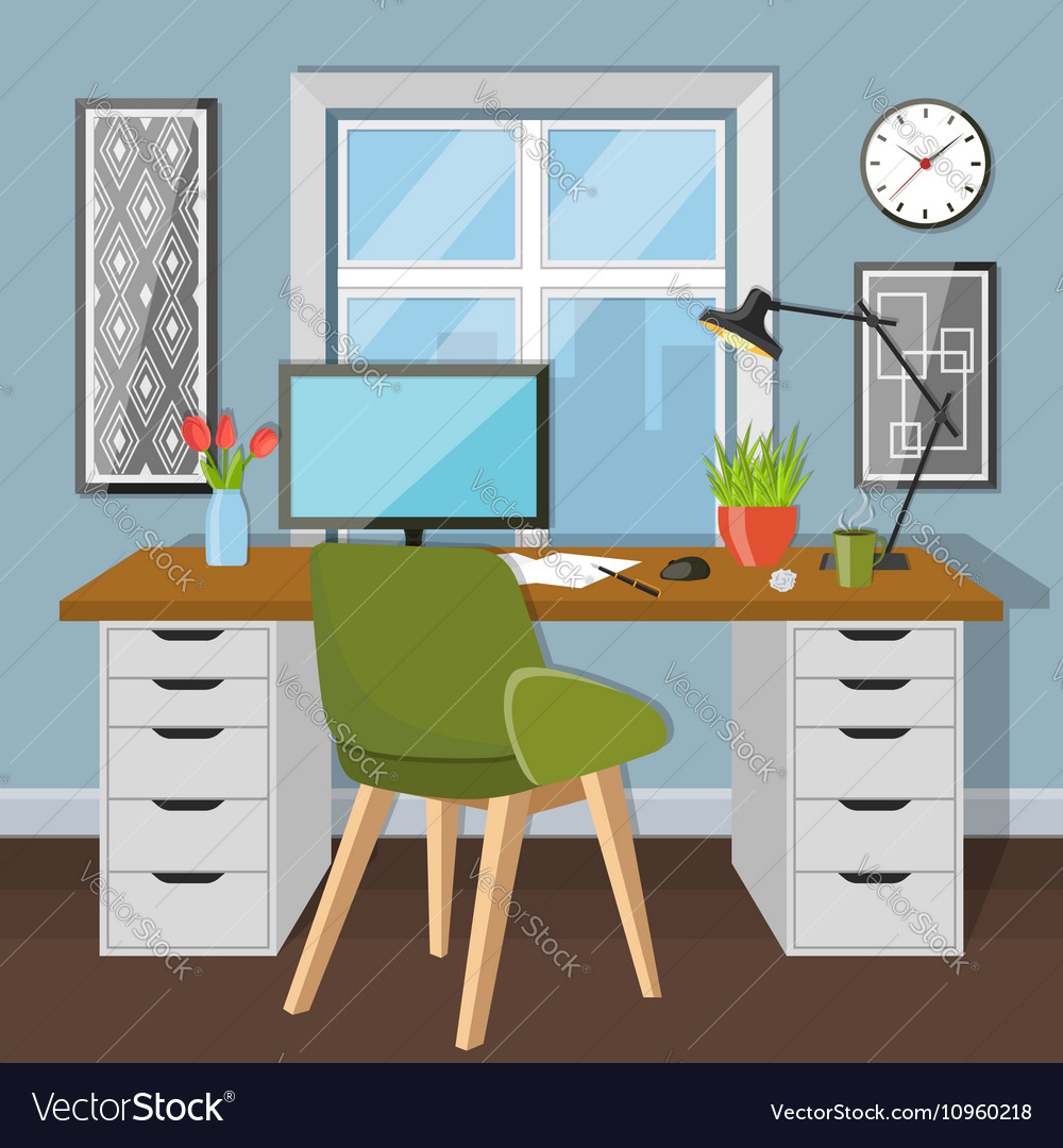 Workplace in room with window Royalty Free Vector Image