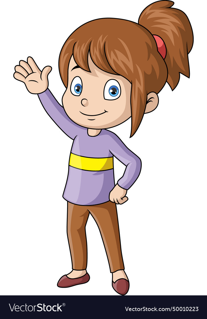 Cute little girl cartoon waving hand Royalty Free Vector