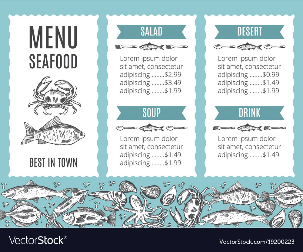 Fish menu template for your restaurant Royalty Free Vector