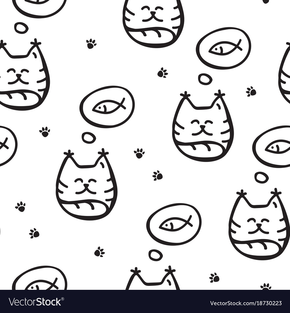 Scetched doodle cat pattern Royalty Free Vector Image