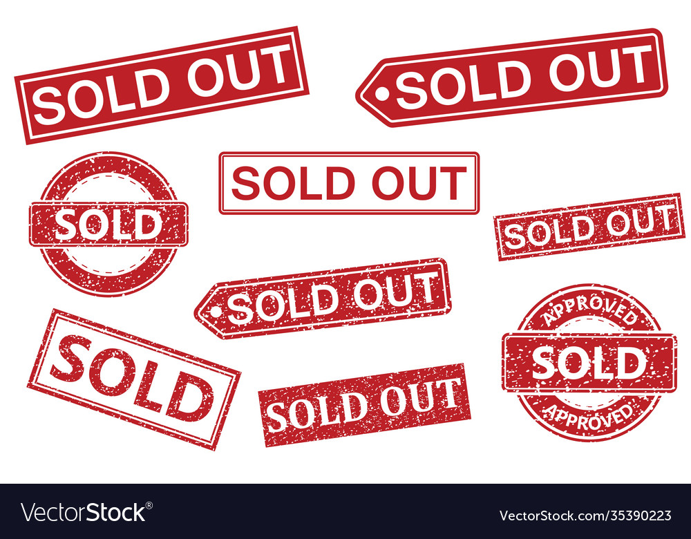 Set sold out red grunge stamp sale badge Vector Image