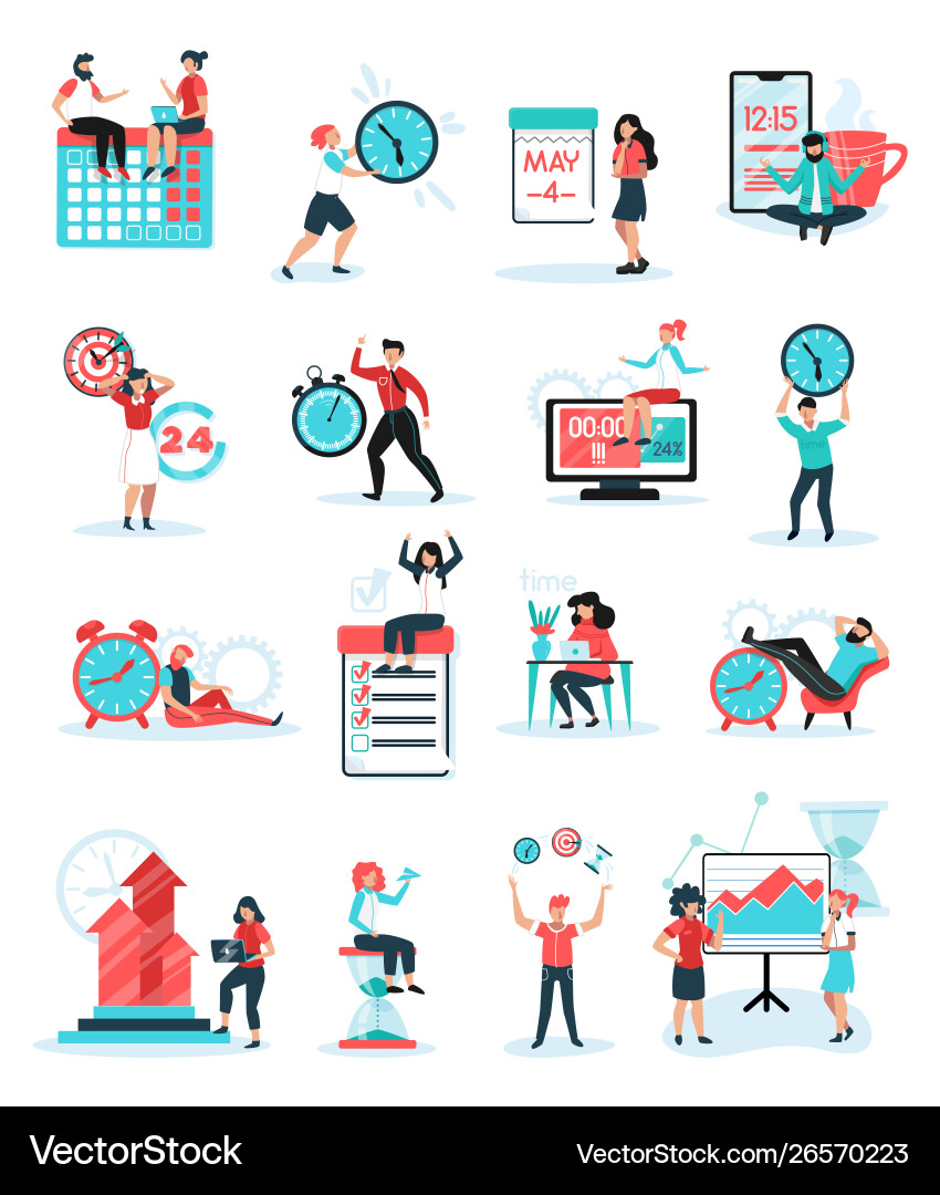 Time management flat set Royalty Free Vector Image