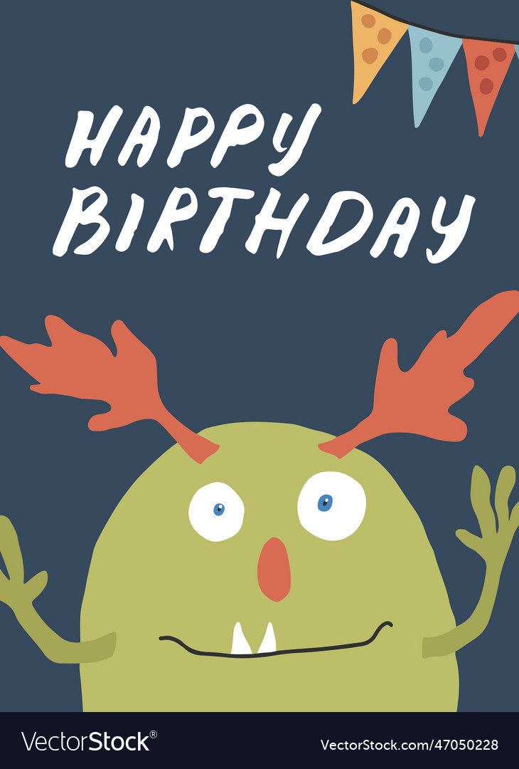 Cute monster birthday greeting card Royalty Free Vector