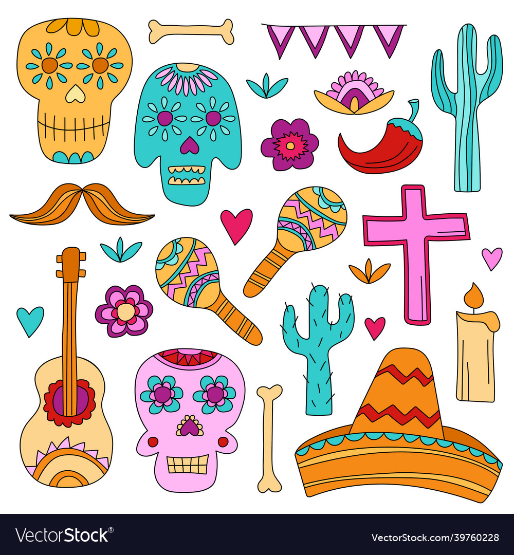 Icons of day of the dead a traditional holiday Vector Image