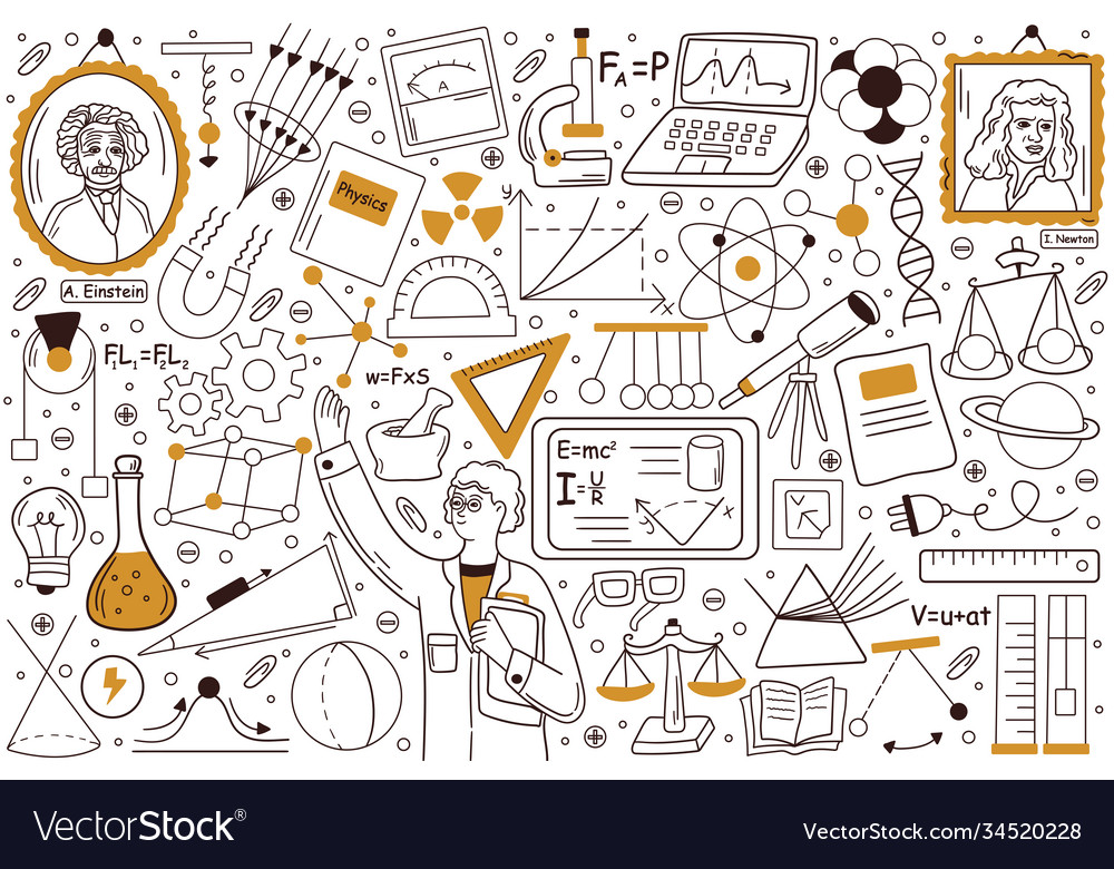 Physics doodle set Royalty Free Vector Image VectorStock