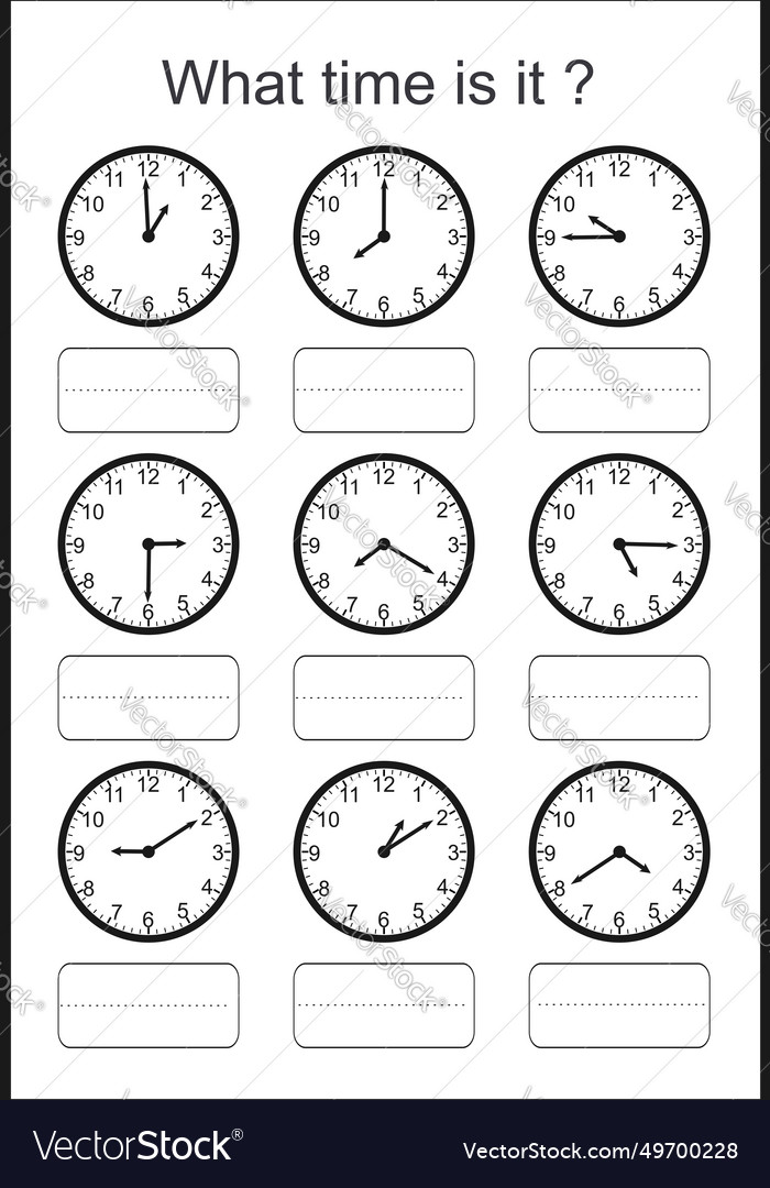 What time is it worksheet Royalty Free Vector Image