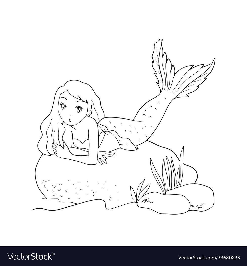 Cute line art mermaid colouring page for happy Vector Image