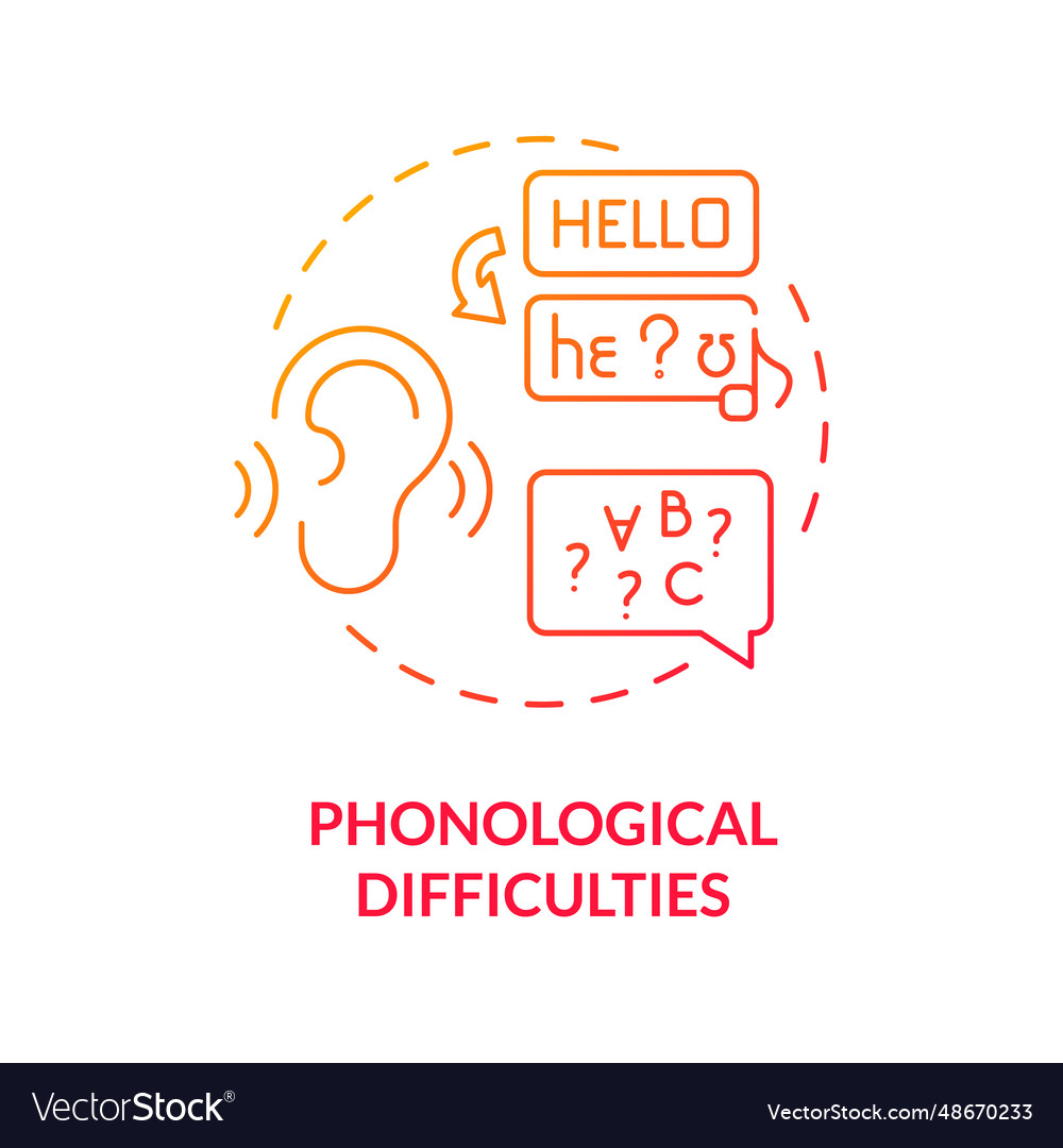 Gradient red line icon phonological difficulties Vector Image