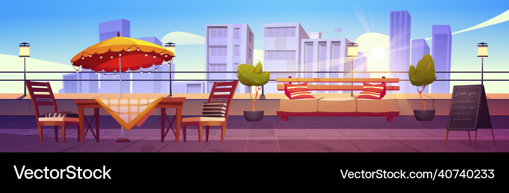 Restaurant at rooftop terrace on city background Vector Image