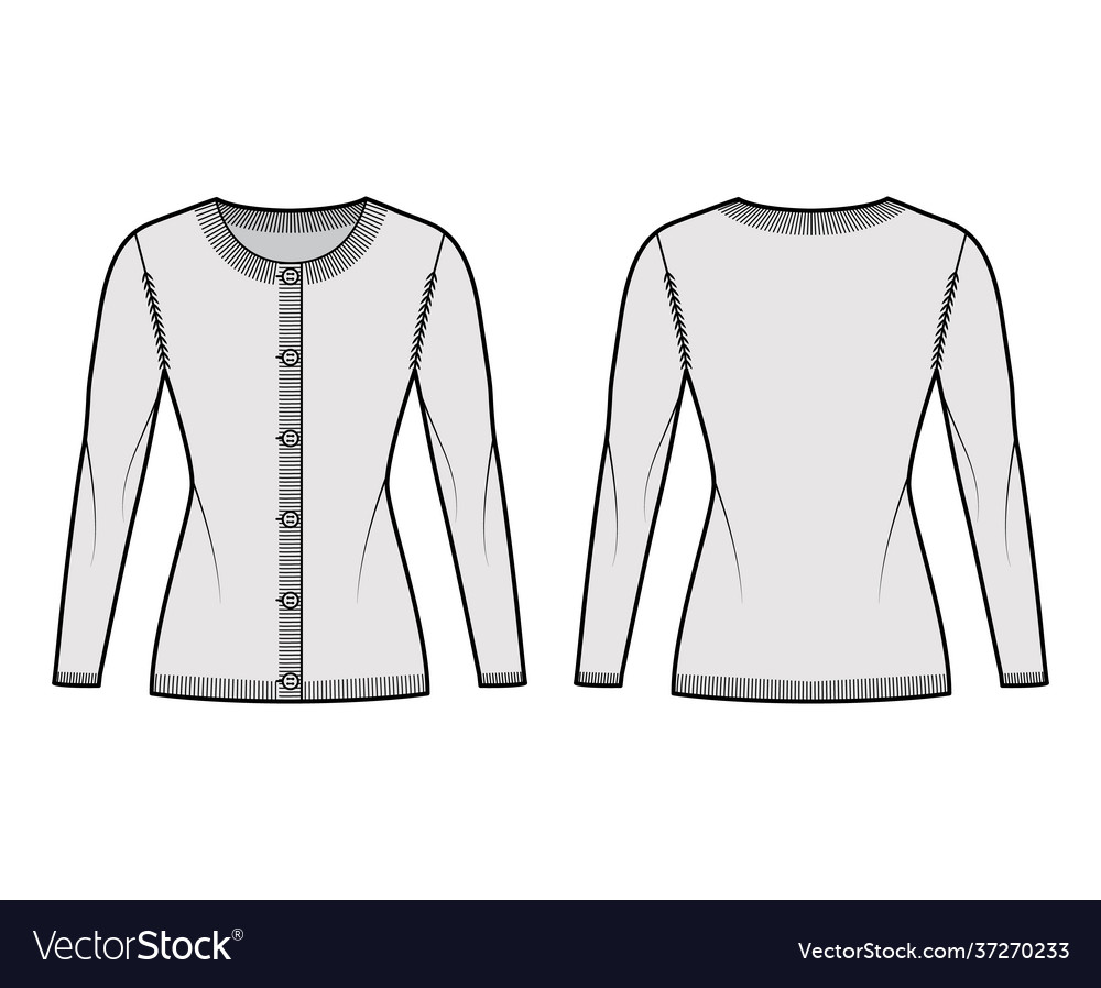 Round neck cardigan technical fashion Royalty Free Vector