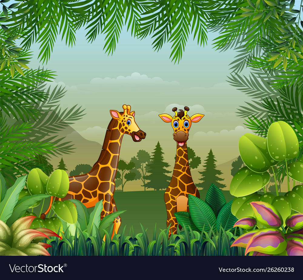 Jungle themed background with a giraffes Vector Image