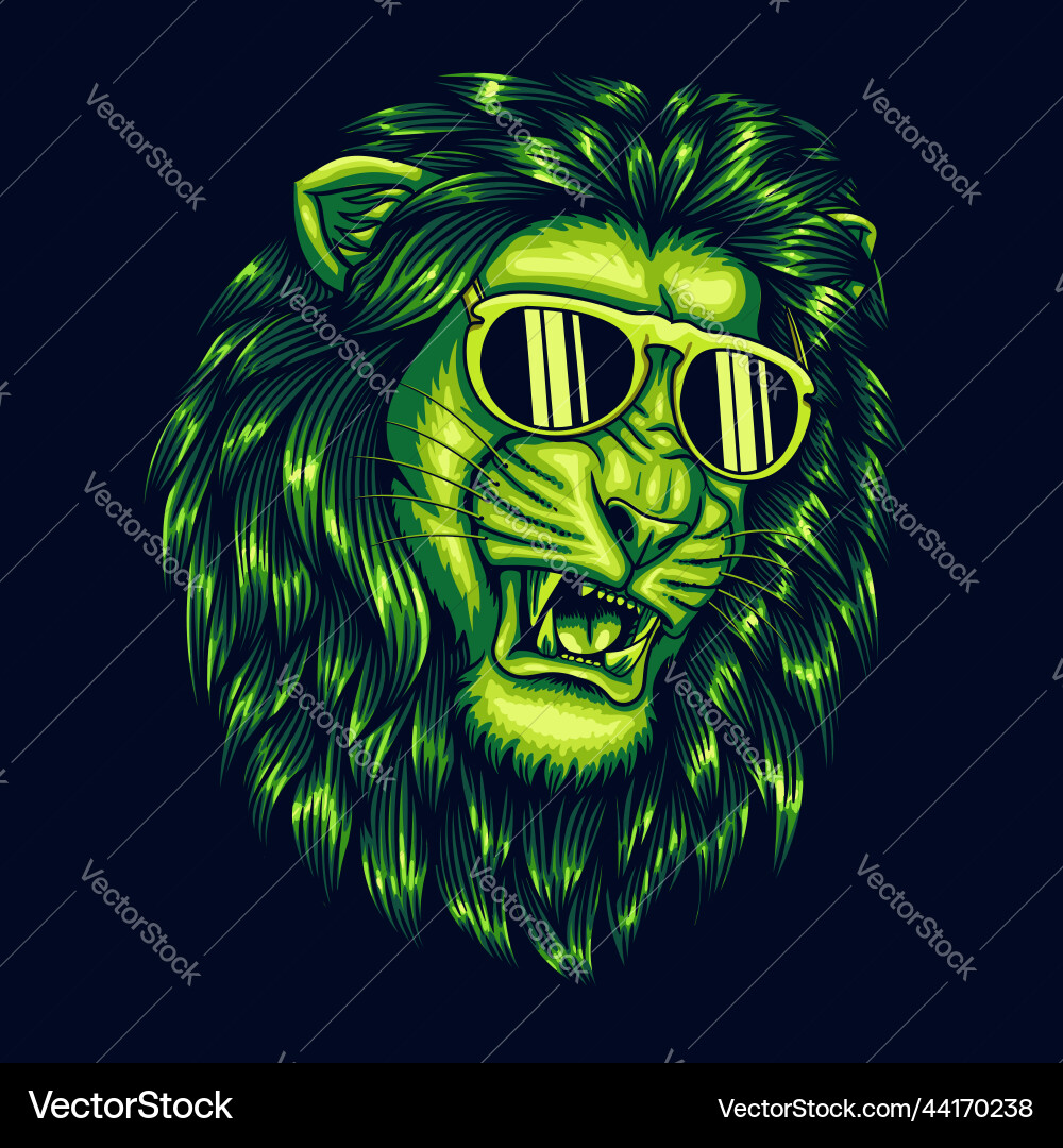 Lion cool head green color Royalty Free Vector Image