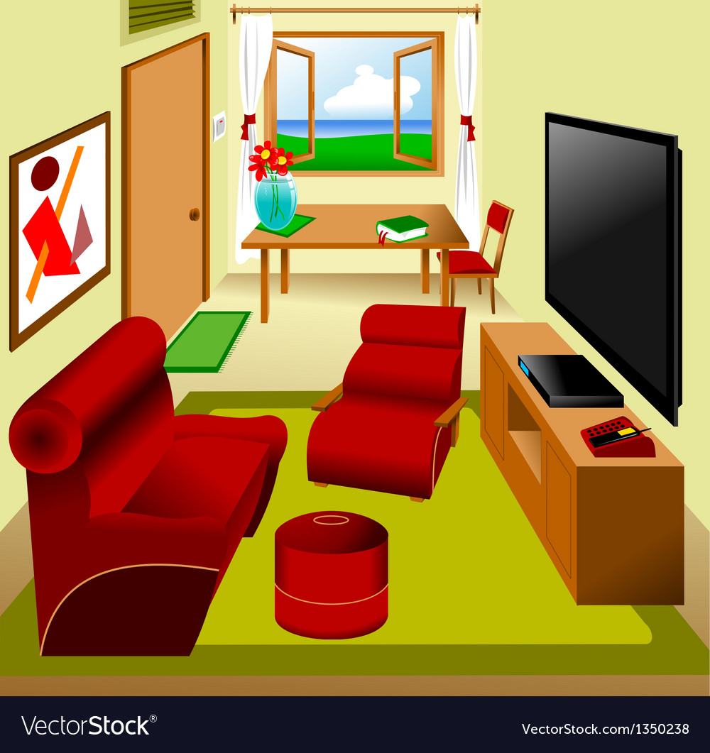 Living Room Cartoon Vector | Baci Living Room