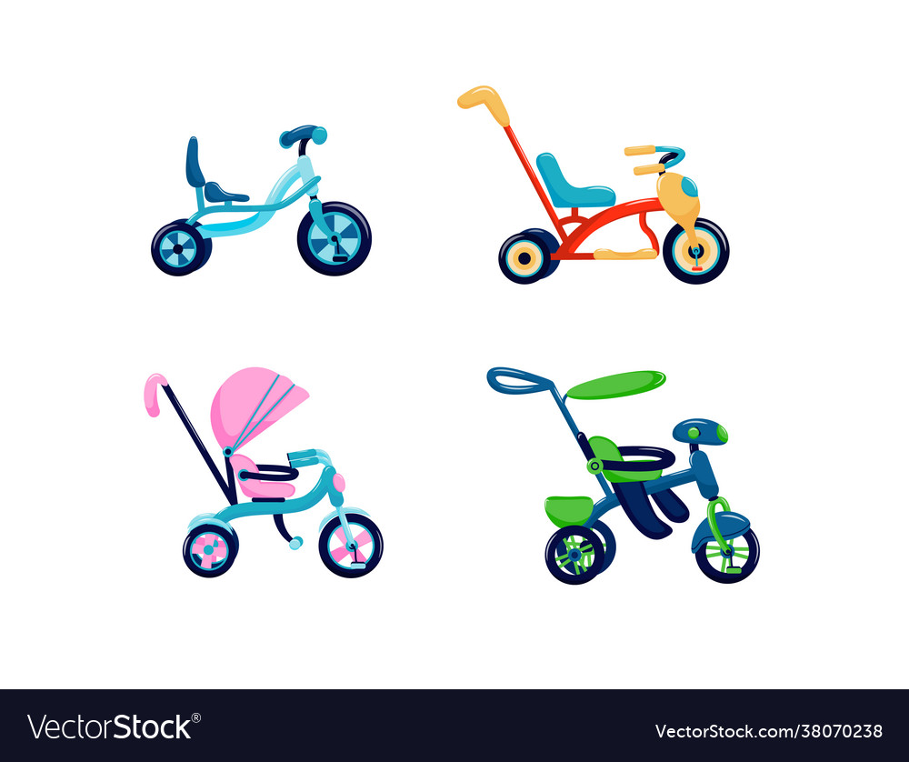 Set bicycles and tricycles for kids Royalty Free Vector