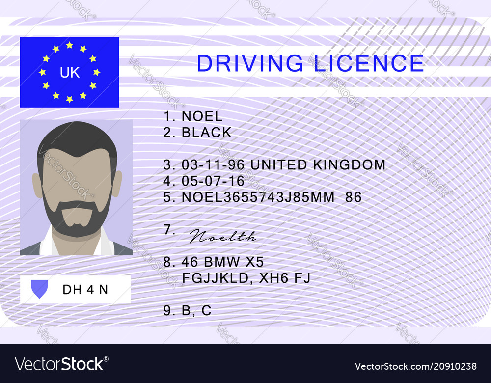 Uk driver license id card cartoon style Royalty Free Vector