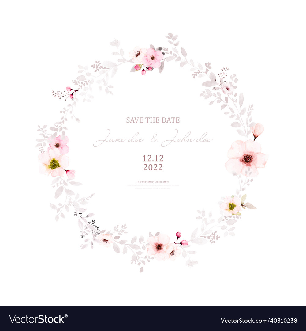 Watercolor wreath design with pink flowers vector image Watercolor wreath design with pink flowers