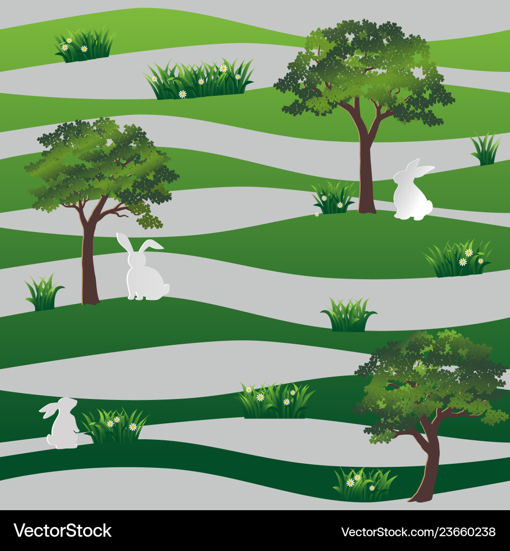 White rabbits in the meadow seamless pattern Vector Image