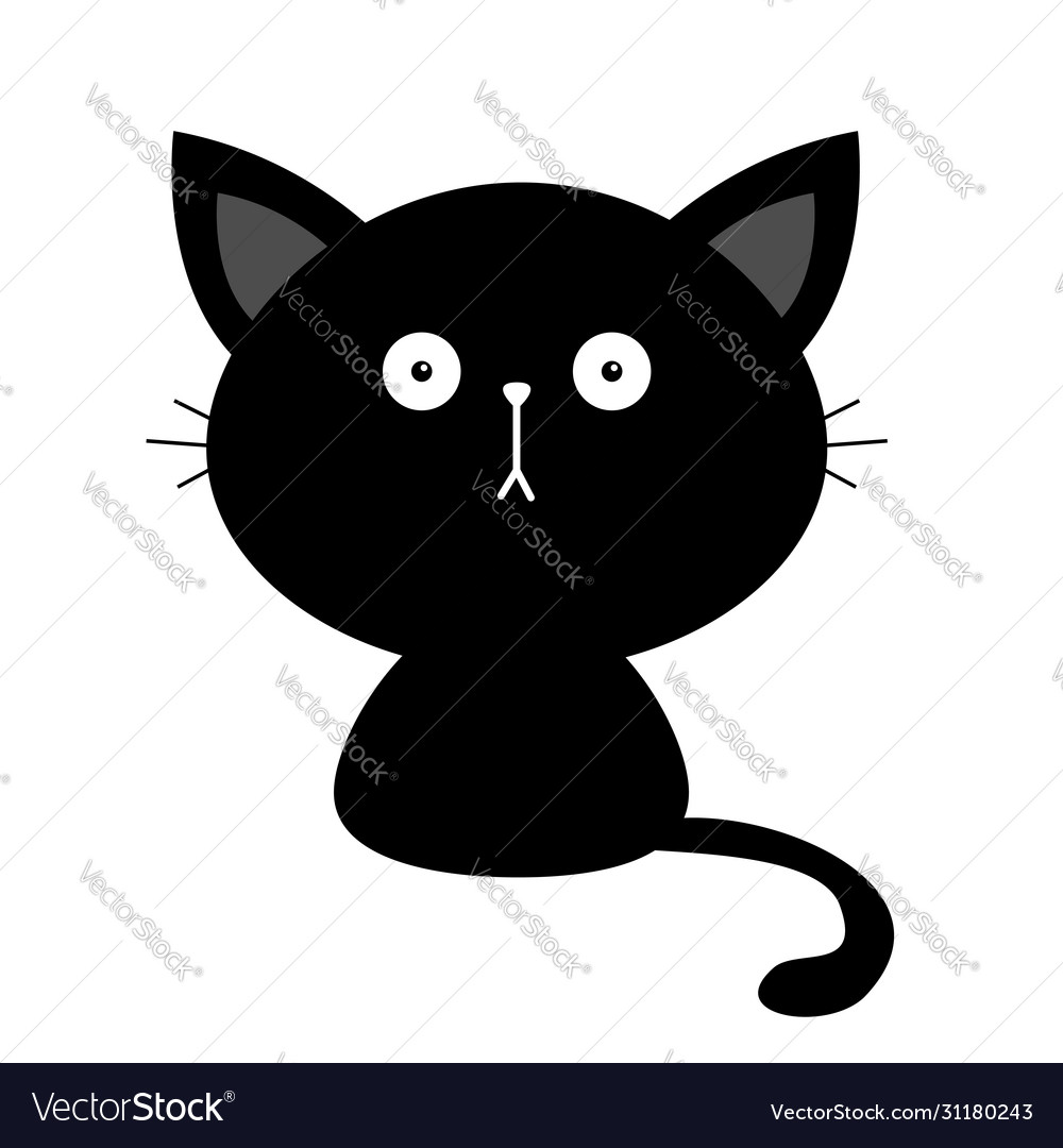 Black Cute Sitting Cat Bakitten Silhouette Vector Image