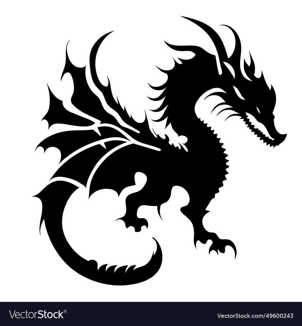 Black Silhouette Of A Dragon On White Royalty Free Vector