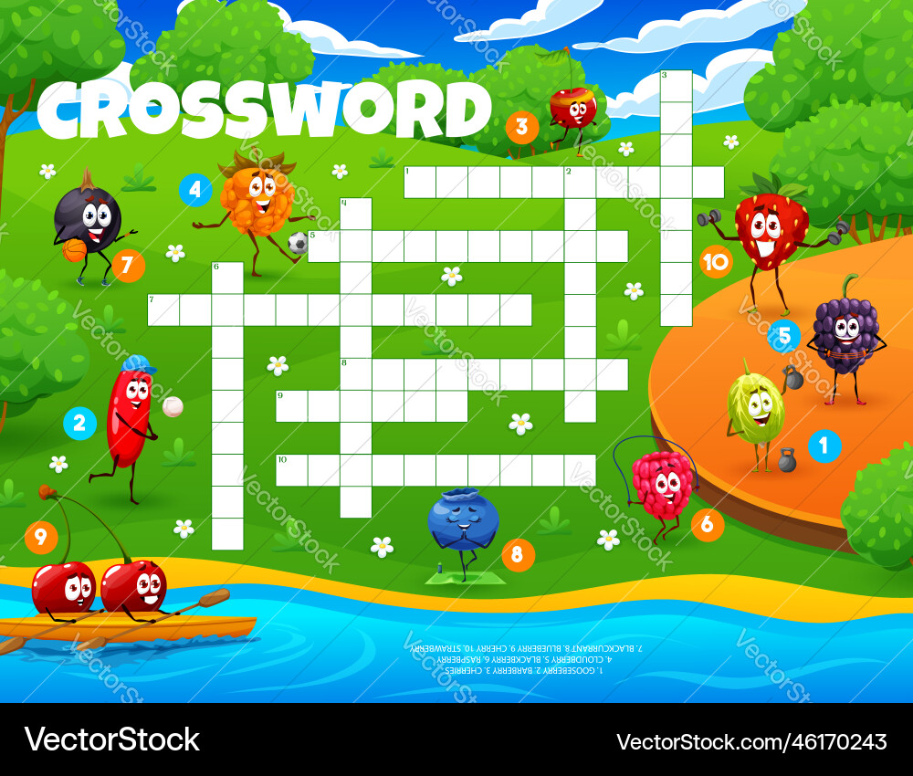 Crossword grid with cartoon berry characters Vector Image