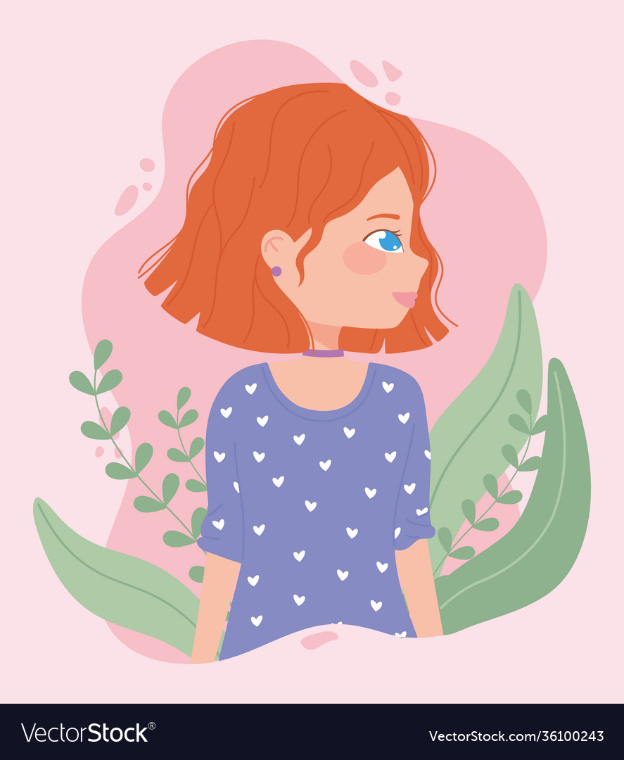 Cute woman cartoon profile character floral Vector Image