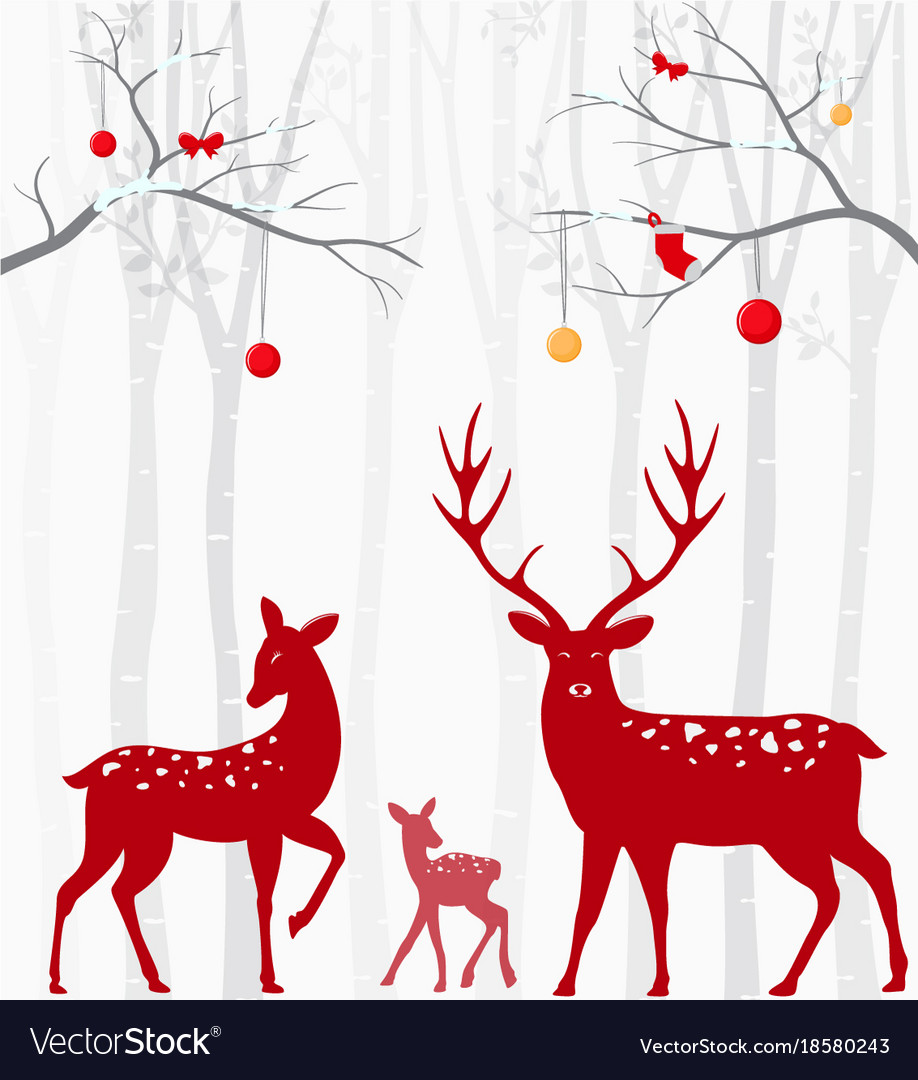 Download Red christmas deer with birch tree Royalty Free Vector Image