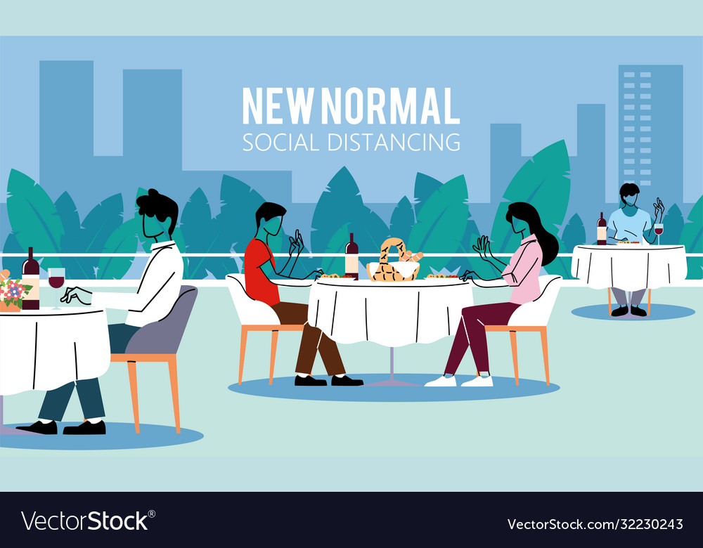 Social distancing between people at tables Vector Image