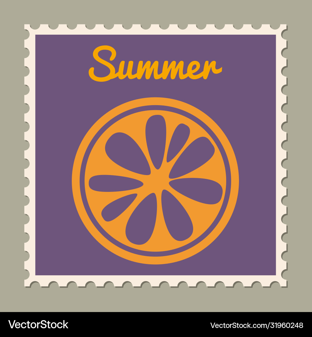 Postage stamp summer vacation orange retro Vector Image