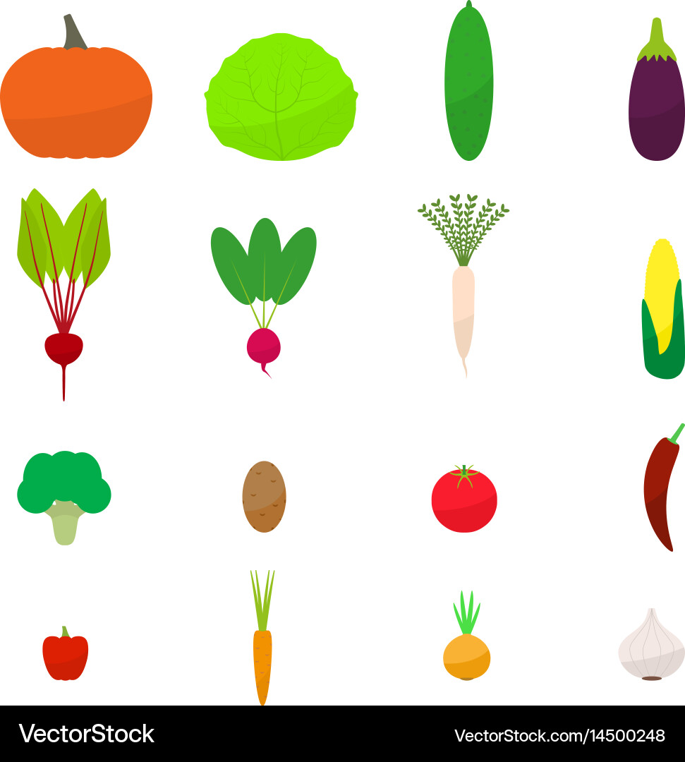 Set flat colored vegetables icon Royalty Free Vector Image