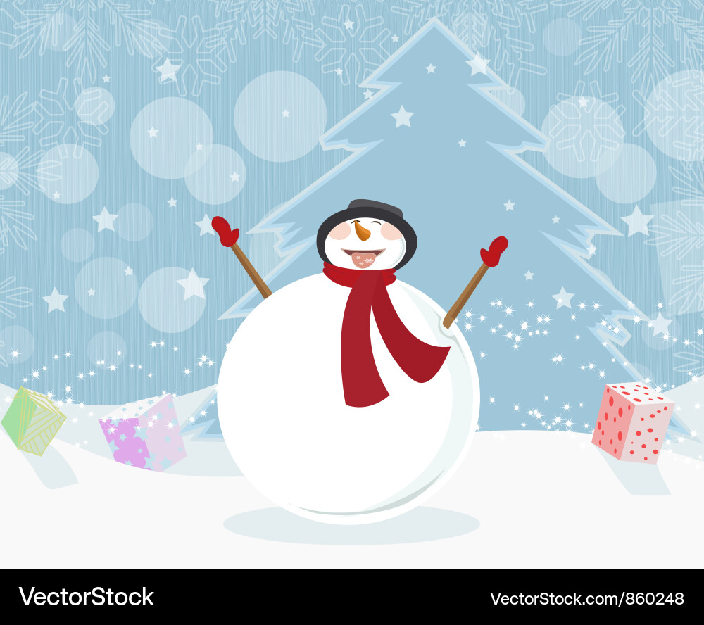 Snowman with tree Royalty Free Vector Image - VectorStock