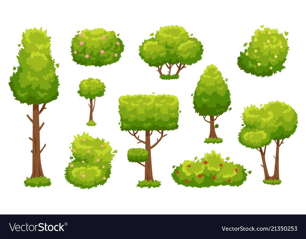 Cartoon trees and bushes green plants with Vector Image