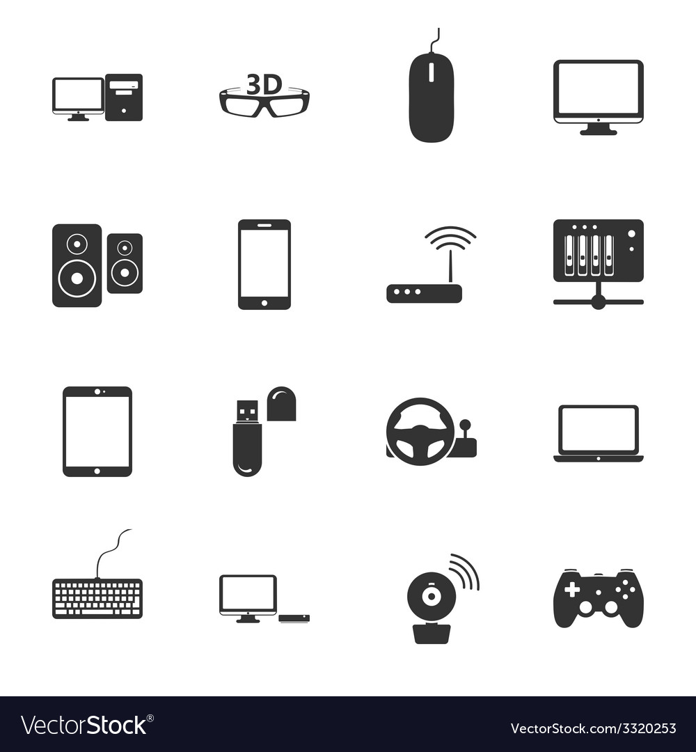 Computers peripherals and network devices black Vector Image