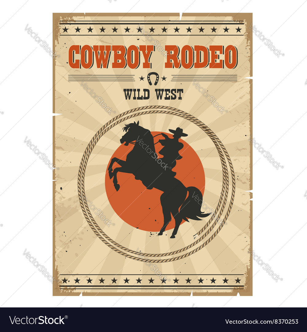 Cowboy riding wild horse western vintage rodeo Vector Image