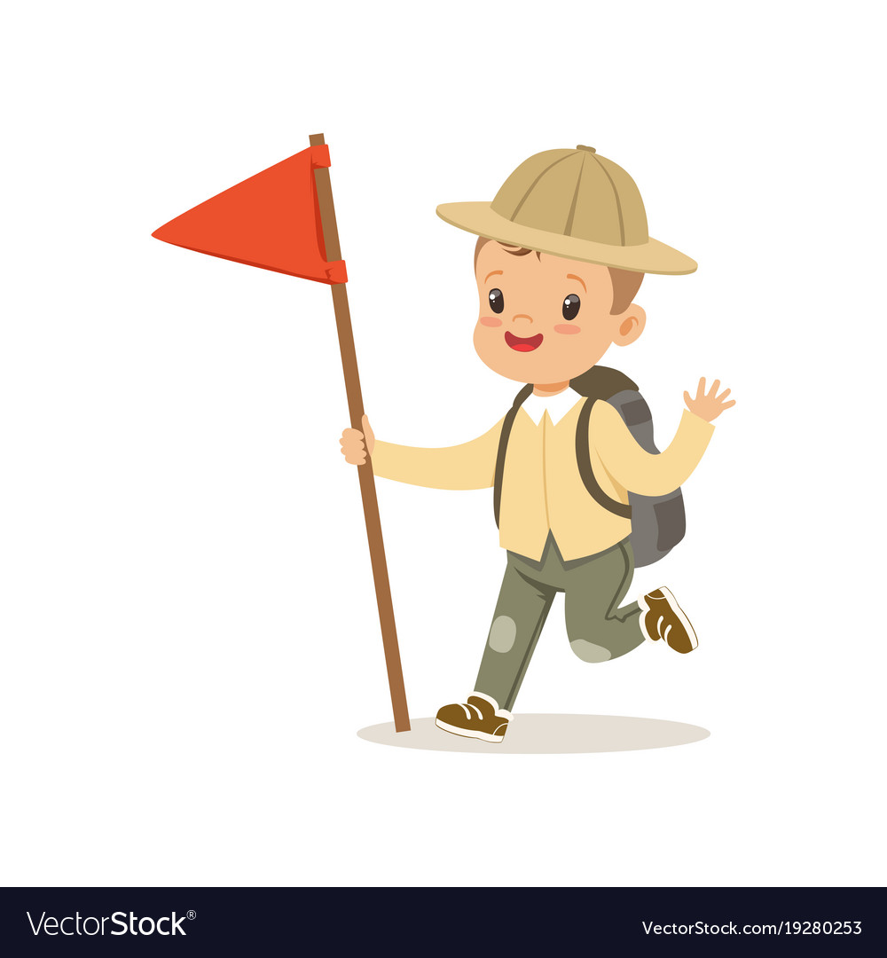 Cute Little Boy In Scout Costume With Backpack Vector Image