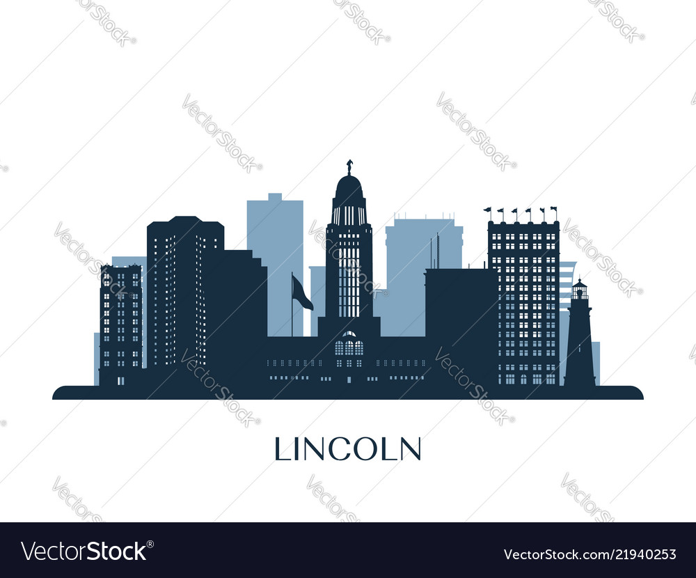 Lincoln Skyline Monochrome Silhouette Royalty Free Vector