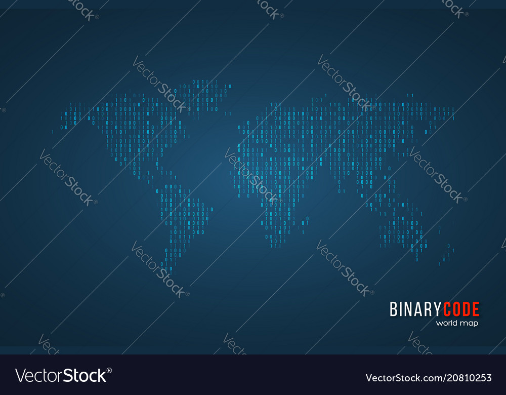 World map consisting of binary computer code Vector Image