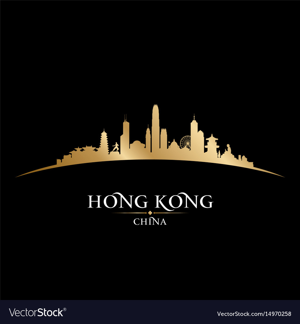 Hong Kong China City Skyline Silhouette Black Vector Image 8133