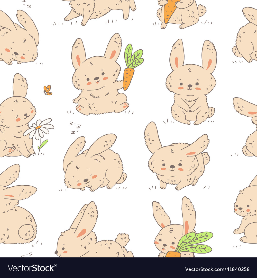 Rabbit with carrot in different poses spring Vector Image