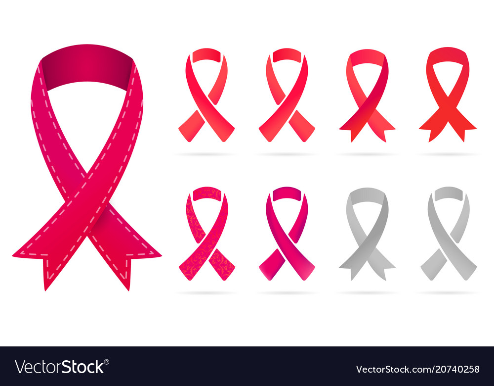 set of pink and red ribbons of breast cancer in vector image