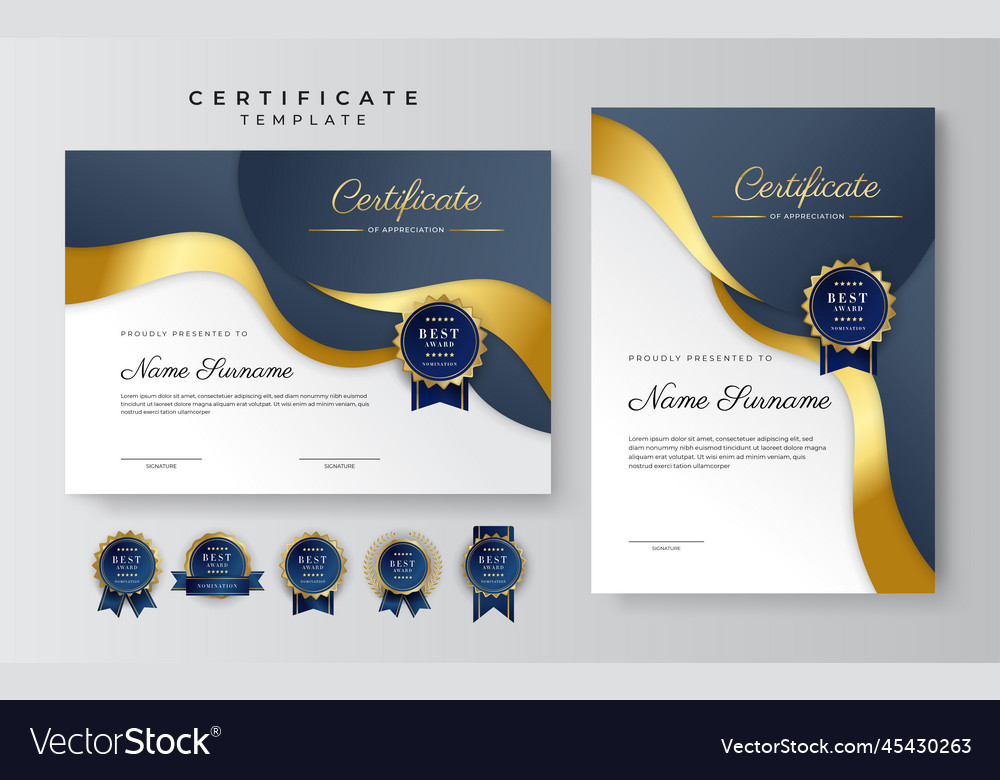 Modern dark grey black and gold certificate award Vector Image