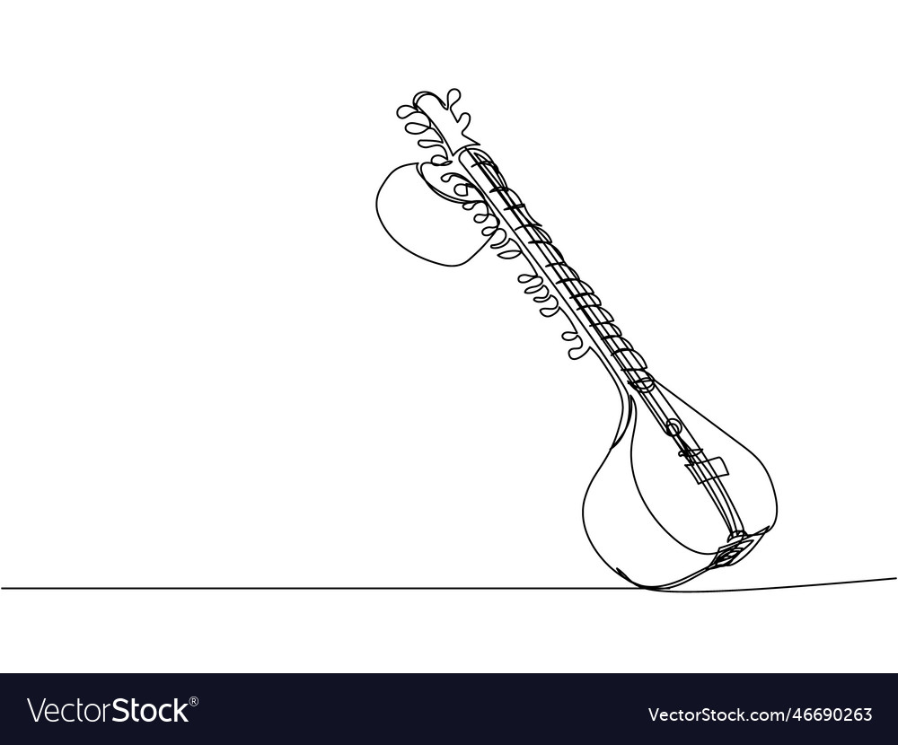Sitar one line art continuous line drawing Vector Image